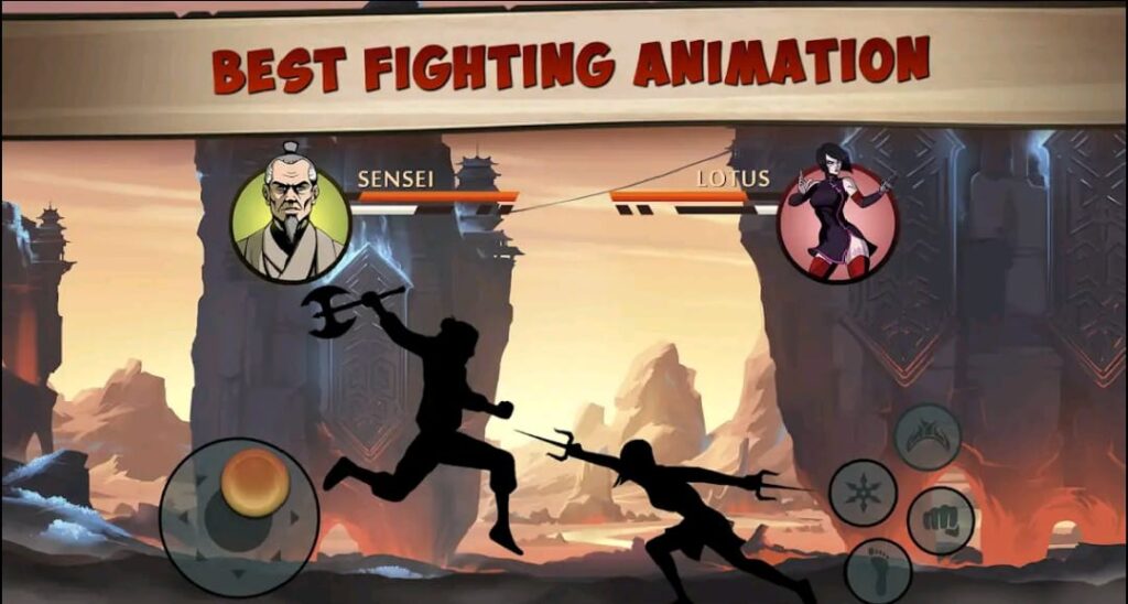Shadow Fight 2 Special Edition 2 Sensei fighting enemy with smooth animation and combat effects
