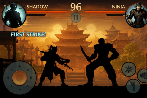Shadow Fight 2 MOD APK boss fight gameplay with cinematic combat scene