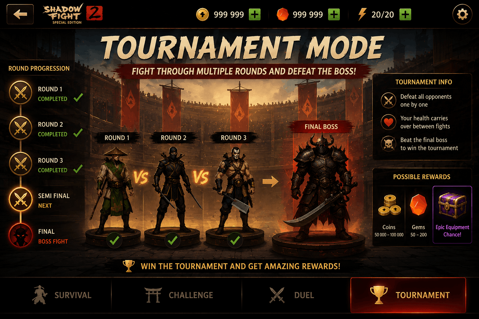 Shadow Fight 2 Special Edition 8 Shadow Fight 2 Special Edition Tournament Mode boss progression