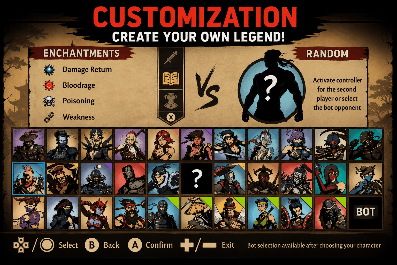 Shadow Fight 2 MOD APK unlimited customization with character selection and enchantments