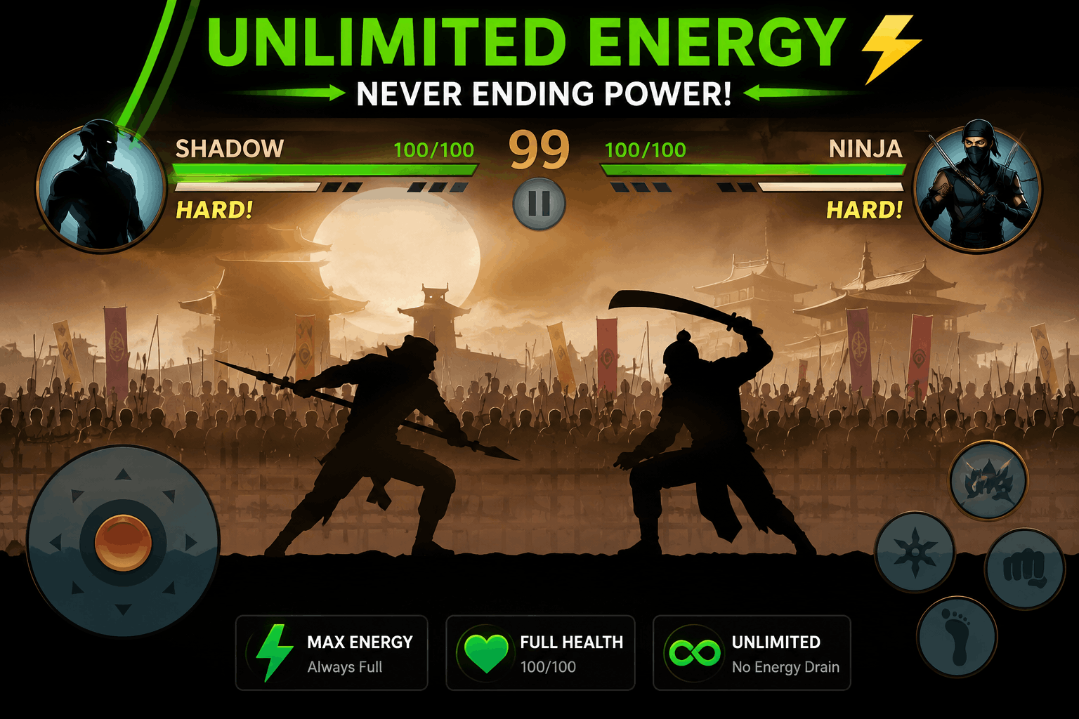 Shadow Fight 2 MOD APK unlimited energy during battle gameplay
